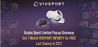 #VIVEPORT4Quest popup giveaway is back for 3-Day only. Seize the last chance to get 1-month INFINITY for FREE in 2021!